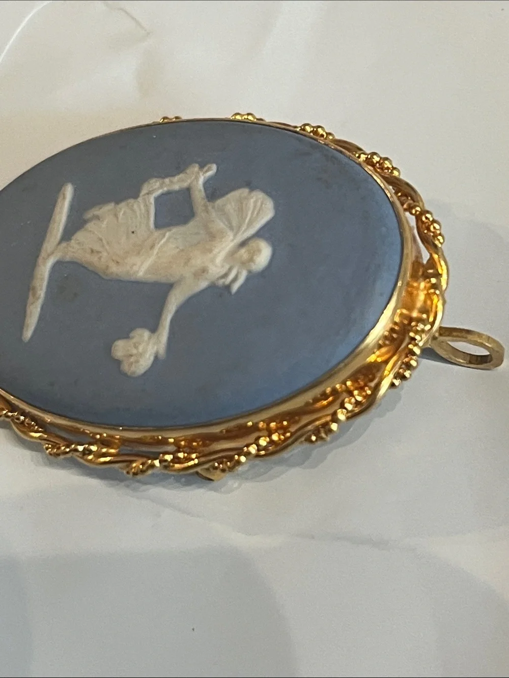 WEDGEWOOD BLUE CAMEO, ENGLAND, 14 K GF, pendant , stamped